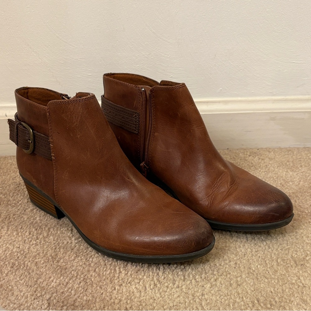 Clarks Chestnut Leather Ankle Booties